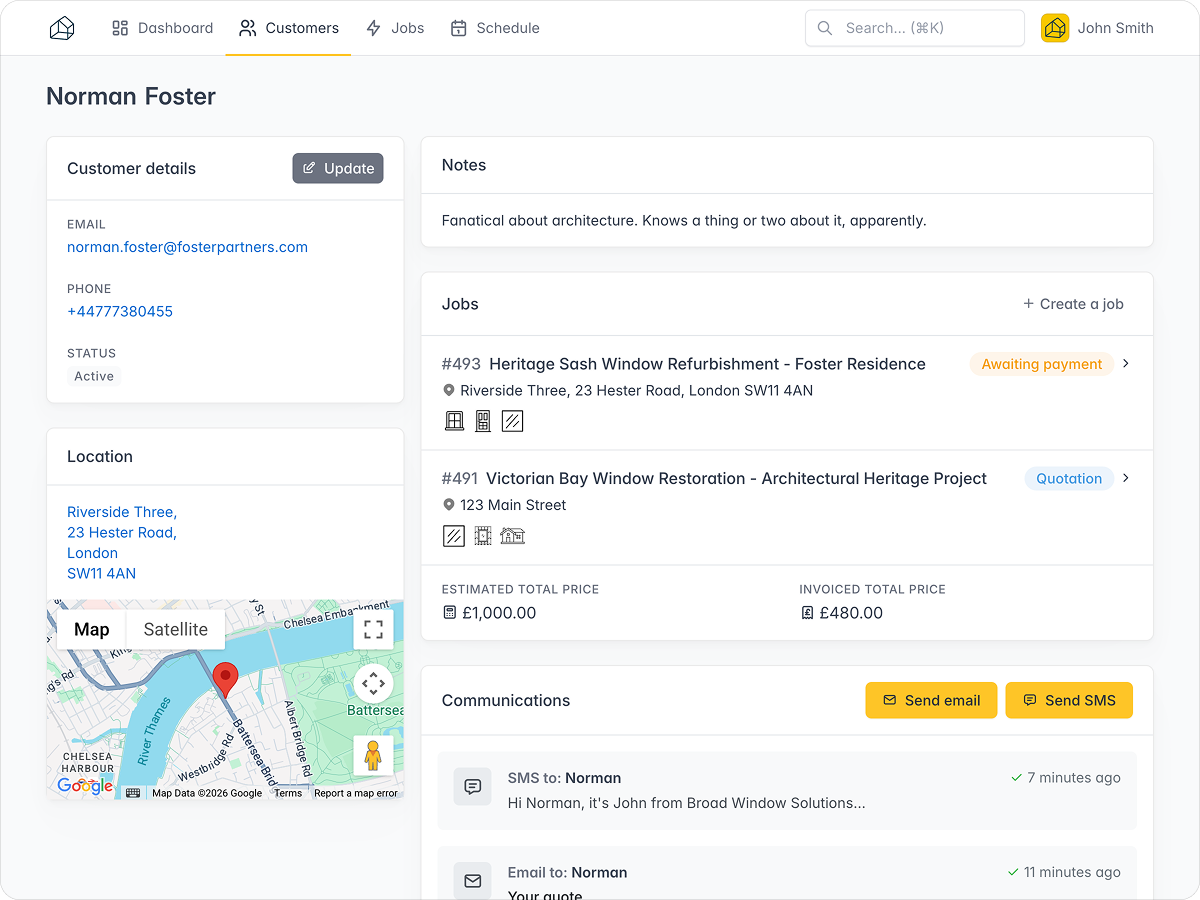Customer details and communication